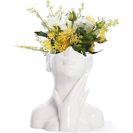 Vit Keramisk Vas Ansiktsform Halv Kropp Byst Modern Dekorativ Nordisk Modell Blomvas