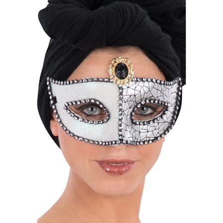 Ansiktsmask - Mask in silver glitter and black gem