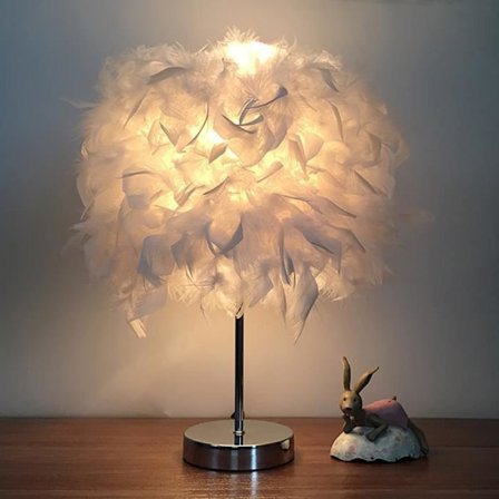 Abat-jour Bordslampa - TEMPSA - Vintage - Metall och Fjäder - Vit - 35cm i Höjd