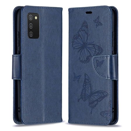 Butterfly läder Samsung Galaxy A02s fodral - Blå