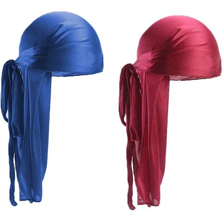 2 stk. Lange Hale Durag, Unisex Silke-lignende Hovedbeklædning Brede Stropper Pirat Hårtab Chemo Cap til Hip-hop og Daglig Dekoration