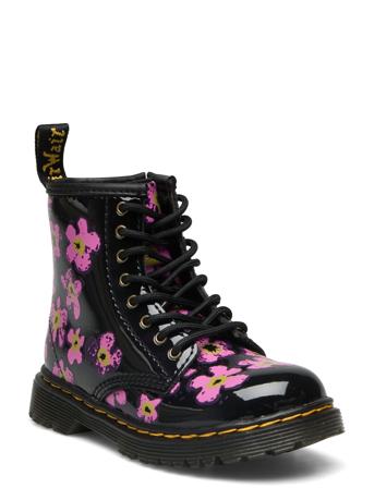 1460 T Black Pansy Fayre Kids Patent Lamper Snørestøvletter Støvletter Svart Dr. Martens*Betinget Tilbud