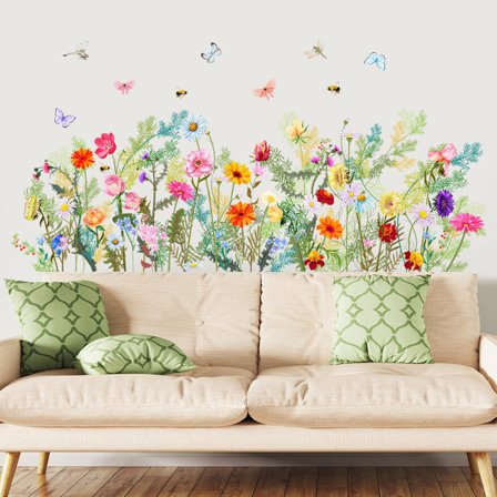 Växt, blomst, sommerfugl veggklistremerker, hage, blomst veggklistremerker, sommerfugl flygende veggkunst klistremerker, soverom, stue, kontor, sofa, 