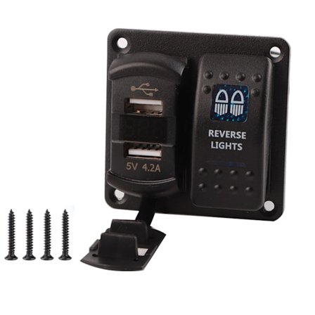 12V‐24V 2 Gang Vippekontaktpanel 2 USB med Digital Voltmeter 5PIN Dobbelt Lyskontakt til Bil Båd