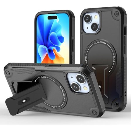 Magnetiskt iPhone-fodral med stativ, kompatibelt med MagSafe, robust inbyggt stativ, militärklassat fallskydd stötsäkert för iPhone