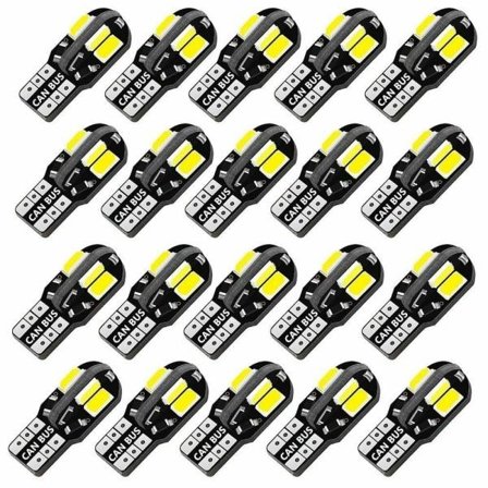 20 kpl W5W T10 LED-lamppua Canbus 5730 8SMD 12V 6000K 194 168 LED Auton sisävalaistus Kartta Kupu Valo Parkkivalo Autosignaalivalo