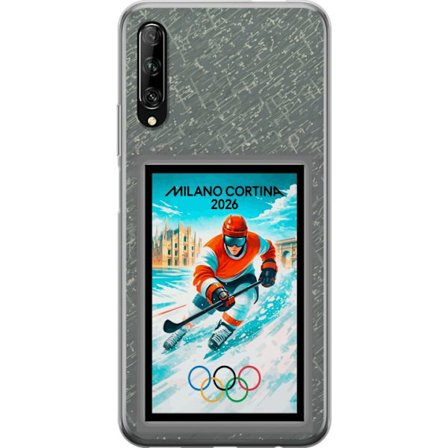 Kompatibel Mobilcover til Huawei P smart Pro 2019 Curling illustration med spillere og sten på isen, Milano Cortina 2026, snedækkede stænk og olympisk