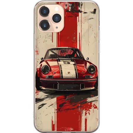Apple iPhone 11 Pro Gennemsigtig cover Klassisk rød racer bil med hvide striber retro sports bil illustration til bilentusiaster og motorsport fans