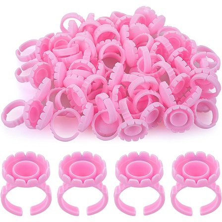 100 st lash lim stöd behållare engångsplast ringar bricka för ögonfransförlängning verktyg (rosa)