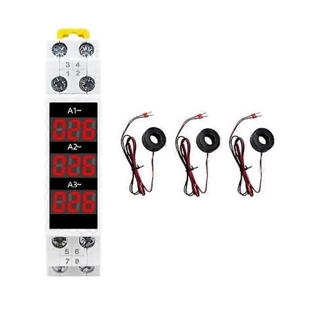 Din-kiskoon asennettava 3-vaiheinen ampeerimittari, pieni modulaarinen virtamittari, mittari-ilmaisin, LED-digitaalinäyttö, ilmaisimella varustettu 