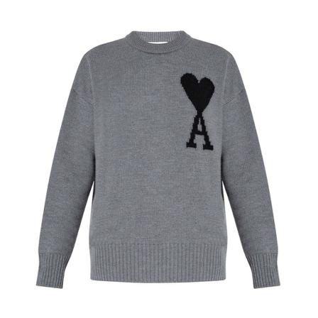 Ami Paris, Round-neck Knitwear Grijs, Dames, Maat:XS