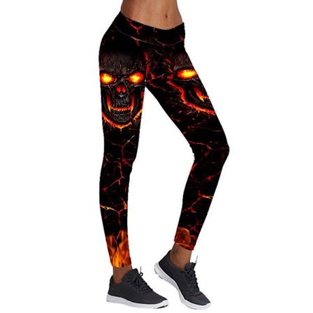 Svarta Leggings Med Dödskallar Med Eld