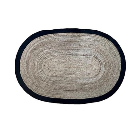 Ovalt jute bomuldstæppe, 140x210cm, natursort