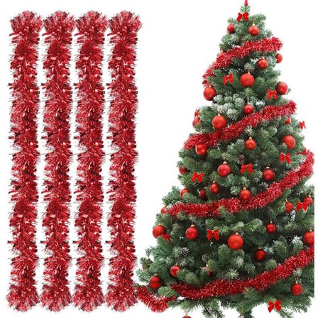 Juletræsgirland, 4 stk. Juletræsgirlander, 2m Gran Girland, Glitrende Metal Girland til Bryllup Fødselsdagsfest Vægge Vinduer