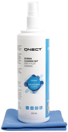 QNECT Rengjøringssett for skjerm, 250 ml + mikrofiberklut
