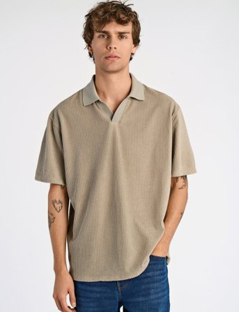 Lindbergh V-Neck Jacquard Polo S/S - Beige - S