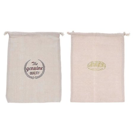 2 stk Gjenbrukbare Lin Poser til Brød, Ubleket, Brødposer, Brødpose med Trekkstreng, Tilfeldig Stil