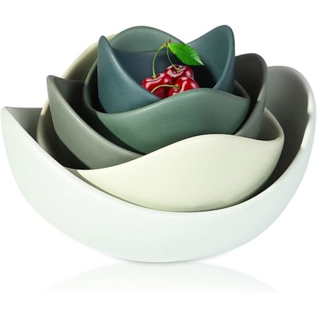 Salatskåle, 5 pakker serveringsskåle i porcelæn, lotusformede pastas skåle, tåler opvaskemaskine og mikrobølgeovn