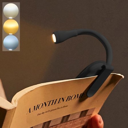 Boklampa, uppladdningsbar clip-on läslampa, justerbar ljusstyrka