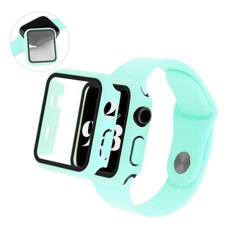 Apple Watch Series 3/2/1 38mm cover with tempered glass + watch band - Cyan