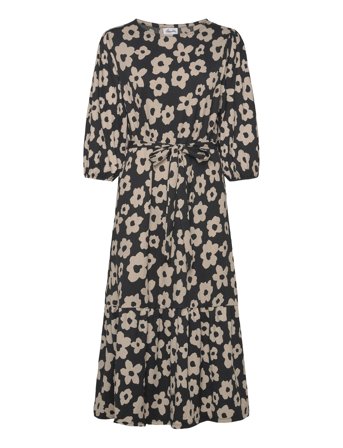 Structure Flounce Midi Dress Polvipituinen Mekko Black Bubbleroom