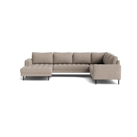 Rouge U-Form Sofa, links in Monza Beige, minimalistisches Design für maximalen Komfort, hochwertiger Stoffbezug, Breite 89cm, modernes Wohnen.