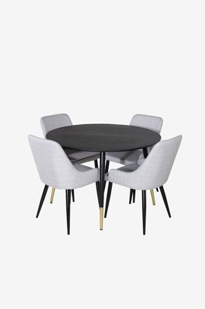 Venture Home - Spisegruppe Dipp med 4 stk. stole Plaza - Sort - Spisebordssæt 4 personer - Fra Homeroom
