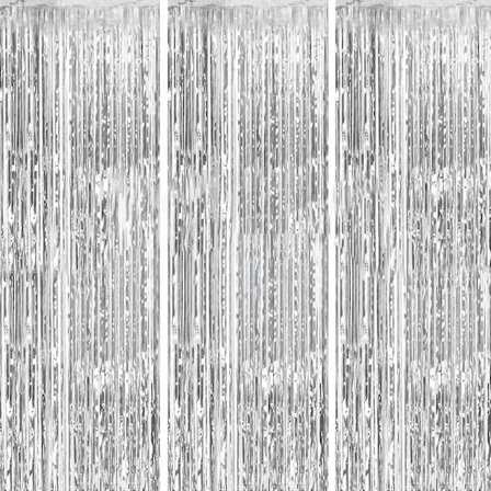 3 pakker 3,2 fot x 6,6 fot sølv metallisk glitterfolie frynser gardiner fotoboks rekvisitter for bursdag bryllup forlovelse brude dusj baby shower 