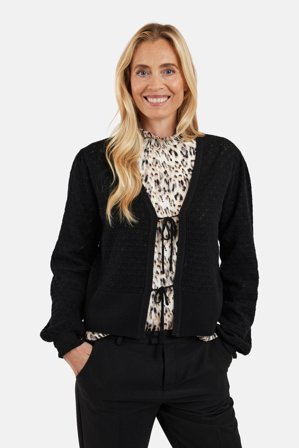 JENSEN - Langærmet Cardigan - Sort - Bindebånd