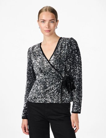 YAS Yaselle Ls Wrap Top - Show - Silver - XS