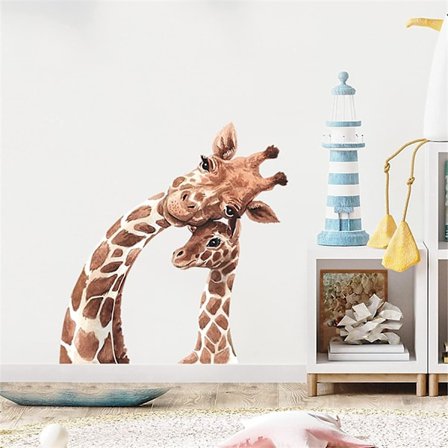 Realistisk söt och charmig mamma och liten giraff djurväggdekal, avtagbar väggdekal, skala och fäst, väggdekor, heminredning för barnrum och 