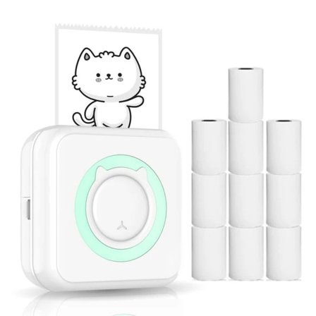 etikettskrivare Allt-i-ett miniskrivare Bärbar multifunktionsfotoskrivare Grön 10 rullar papper