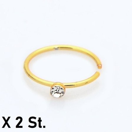 Obs! 2 x 9 mm Piercing ring i Guldpläterad 316L stål med vit CZ