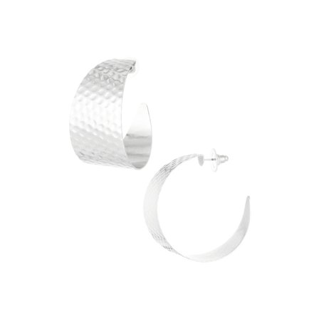 Breda Hoop Örhängen med Runt Tryck / Cirklar - 4,3 cm - Silver