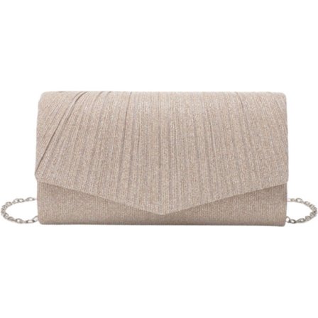 Sophie Champagne Skulderveske, Clutch, Kveldveske, Avtakbar Skulderkjede, Dameveske Champagne