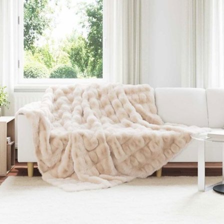Fodral - täcke - pläd Vidaxl Täckning i syntetisk kaninfäll Beige 240 x 270 cm
