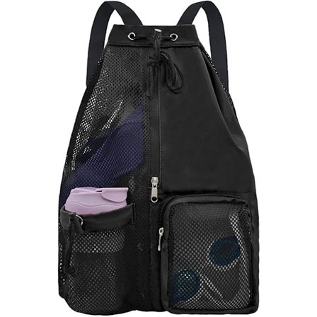 Rygsæk til sport, rejse, træning, svømning 30x15x45 cm meshmateriale lynlås sidelommer unisex sort perfekt til fitness svømning rejse dans camping