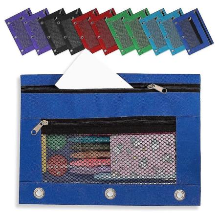 Binderstiftfodral 3 Ringar, 12-pack Transparent Nätpennfodral med Dragkedja, Nylonpennfodral med Dubbel