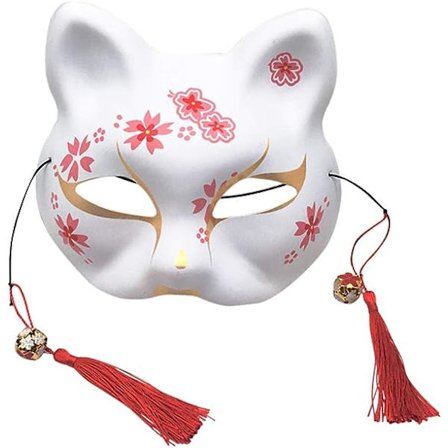 Halloween Cosplay Kettu Maski, Puoli Kasvot Kabuki Kissa Maski