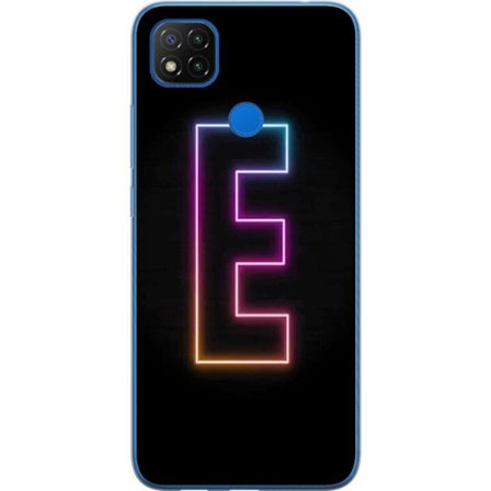 Kompatibel Mobilcover til Xiaomi Xiaomi Redmi 9C NFC Minimalistisk neonbogstav E i lyse farver mod mørk baggrund i moderne og stilren design