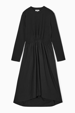 COS Femme Robe Midi Asymétrique Taille Froncée Dress in Noir