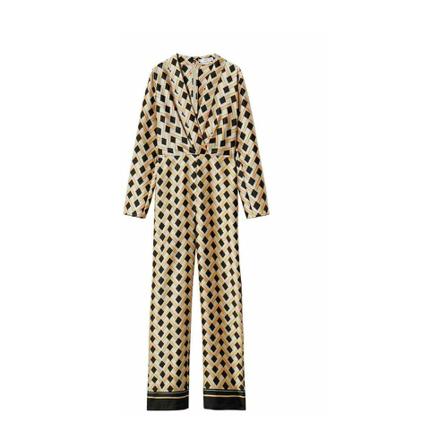 Mango Geometrisk tryck jumpsuit gul, Dam Jumpsuits, Dam, Storlek: L