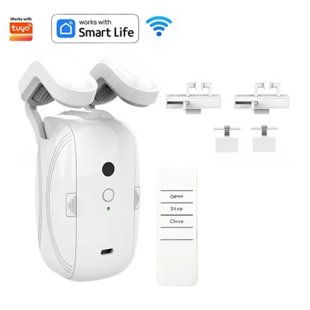 Smart Automatisk Gardinåbner, Fjernbetjening med App/Timer/Stemme, med T/U/Rom Stang, WiFi Bluetooth Automatisk Lyssensor