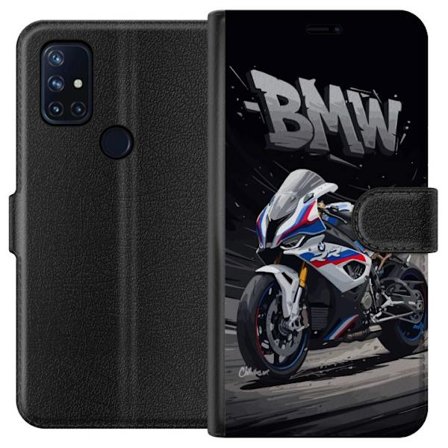 OnePlus Nord N10 5G Tegnebogsetui BMW sportsmotorcykel illustration hvid og blå supersport motorcykel til motorcykelfans der elsker fart, kraft og ra