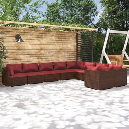 Vidaxl Loungegrupp För Trädgården Med Dynor 9 Delar Konstrotting Brun