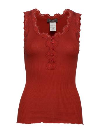 Silk Top W/Button & Lace Top Ærmeløs Top Rød Rosemunde