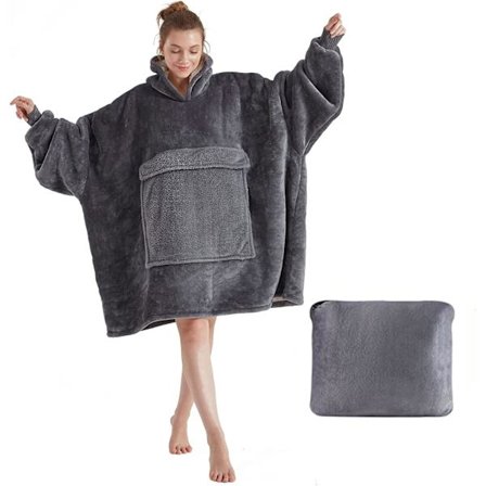 Bærbar Tæppe-Hoodie, Oversized Sherpa Tæppe-Sweatshirt med