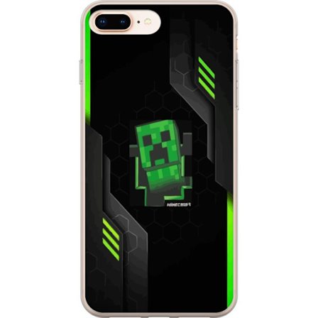 Kompatibelt Mobilskal till Apple Apple iPhone 7 Plus Grön pixelbaserad creeperliknande spelillustration med futuriska neoninslag och mörk techbakgru