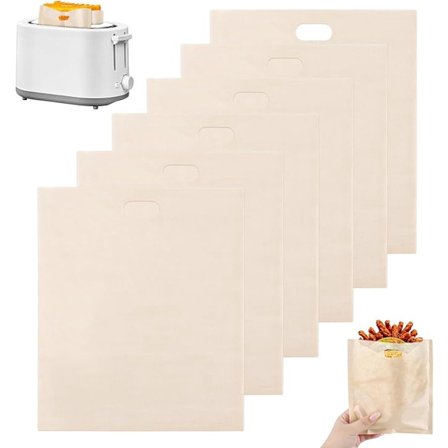 Brødposepakke med 6 17x19 cm Non-stick Brødristerposer Genanvendelige og Vaskbare Brødristerposer til Grilning af Ost og Sandwiches Genanvendelige 