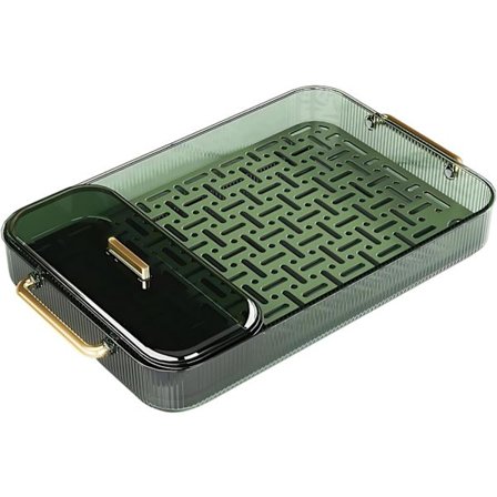 Bricka Rektangulär bricka med handtag, återanvändbar, för soffbord, frukost, middag och bar, för fotpall, kök (L/Grön)